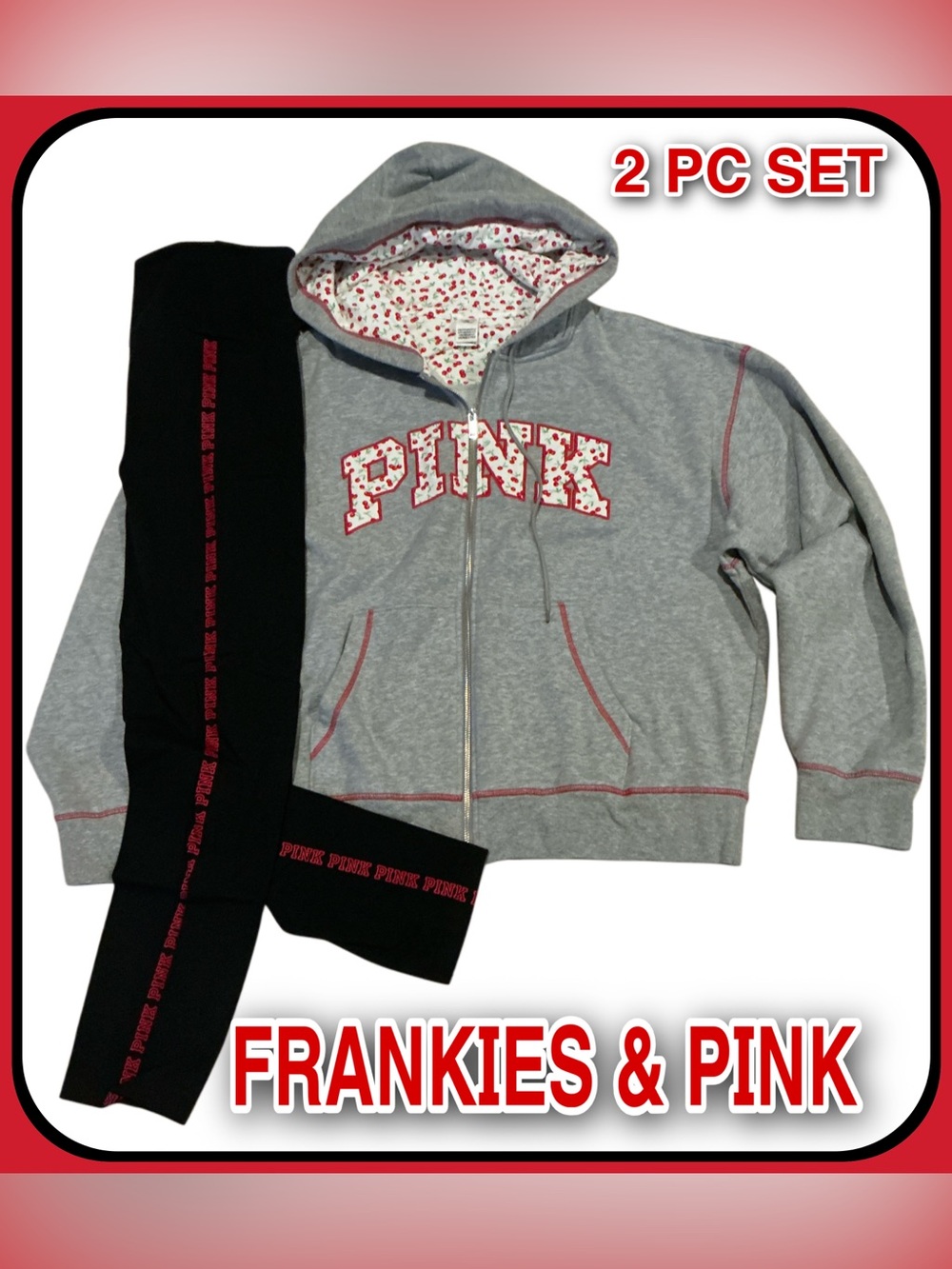 NEW FRANKIES & VICTORIAS SECRET PINK ZIP HOODIE & LEGGINGS 2PC SET BERRY XS~XL